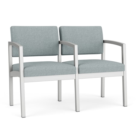 Lesro Lenox Steel 2 Seater with Center Arm, Ash (Blue) Seat, Ash Back, 43.5 W 24.5 L 32 H LS2103